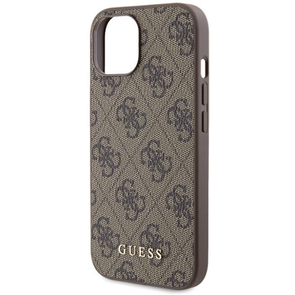 Guess iPhone 15 Metal Gold Logo (GUHCP15SG4GFBR) hátlap, tok, barna