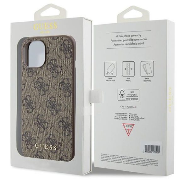 Guess iPhone 15 Metal Gold Logo (GUHCP15SG4GFBR) hátlap, tok, barna