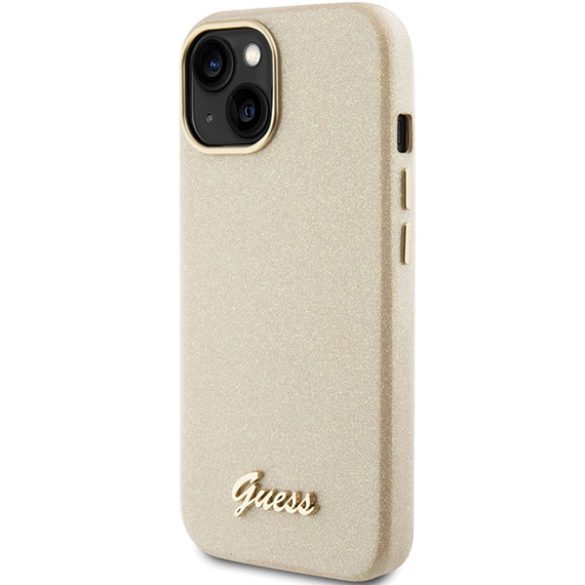 Guess iPhone 15 Glitter Glossy Script (GUHCP15SPGMCSD) hátlap, tok, arany