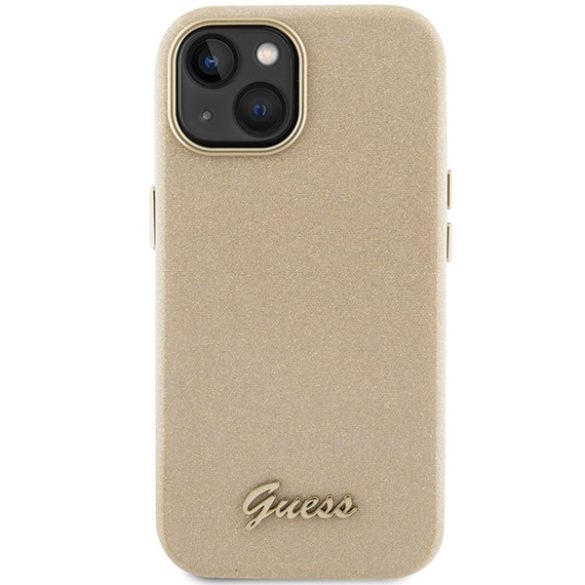 Guess iPhone 15 Glitter Glossy Script (GUHCP15SPGMCSD) hátlap, tok, arany