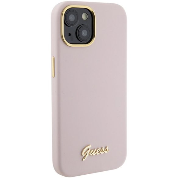 Guess iPhone 15 Silicone Script Metal Logo & Frame (GUHCP15SSMBSLP) hátlap, tok, rózsaszín