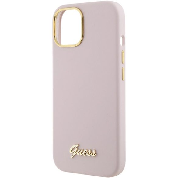 Guess iPhone 15 Silicone Script Metal Logo & Frame (GUHCP15SSMBSLP) hátlap, tok, rózsaszín