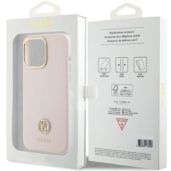 Guess iPhone 15 Pro Max Silicone Logo Strass (GUHCP15XM4DGPP) hátlap, tok, rózsaszín