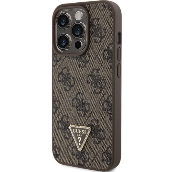 Guess iPhone 15 Pro Max Leather Triangle Strass (GUHCP15XP4TDPW) hátlap, tok, barna