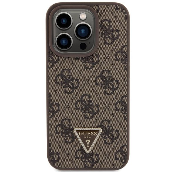 Guess iPhone 15 Pro Max Leather Triangle Strass (GUHCP15XP4TDPW) hátlap, tok, barna