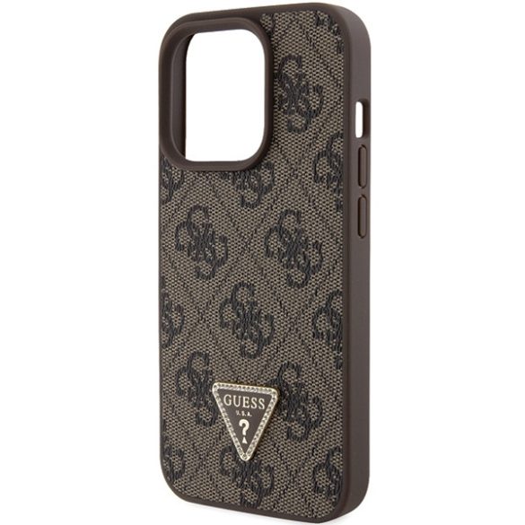 Guess iPhone 15 Pro Max Leather Triangle Strass (GUHCP15XP4TDPW) hátlap, tok, barna