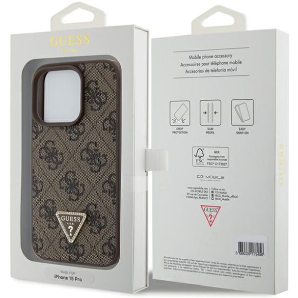 Guess iPhone 15 Pro Max Leather Triangle Strass (GUHCP15XP4TDPW) hátlap, tok, barna