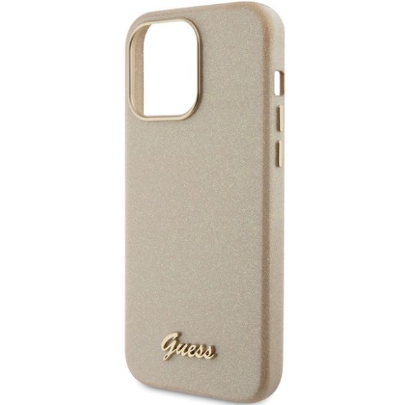 Guess iPhone 15 Pro Max Glitter Glossy Script (GUHCP15XPGMCSD) hátlap, tok, arany