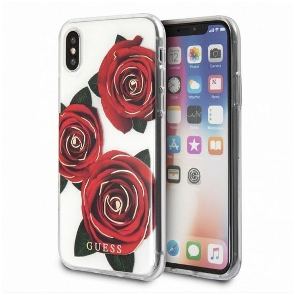 Guess iPhone X/Xs Flower Desire Red Rose (GUHCPXROSTR) hátlap, tok, átlátszó-mintás