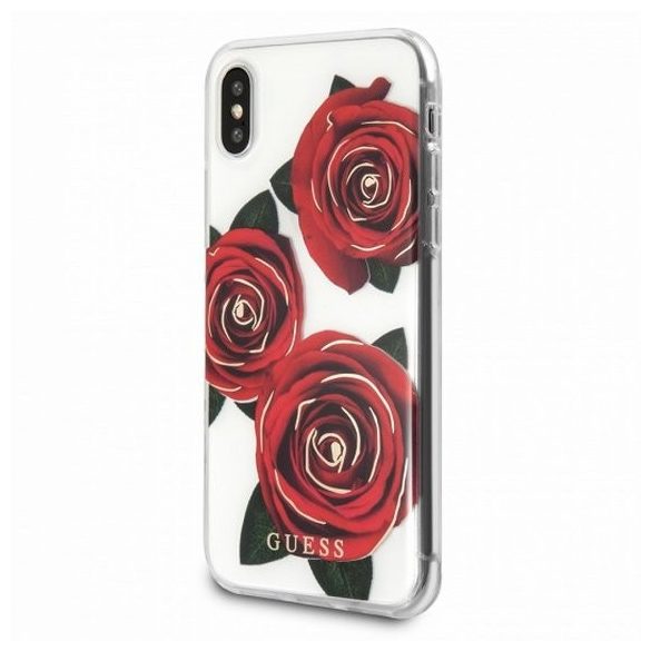 Guess iPhone X/Xs Flower Desire Red Rose (GUHCPXROSTR) hátlap, tok, átlátszó-mintás