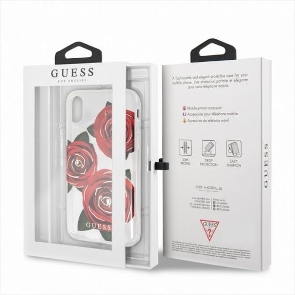 Guess iPhone X/Xs Flower Desire Red Rose (GUHCPXROSTR) hátlap, tok, átlátszó-mintás