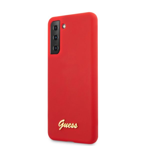 Guess Samsung Galaxy S21 Plus Silicone Script Metal Logo (GUHCS21MLSLMGRE) hátlap, tok, piros