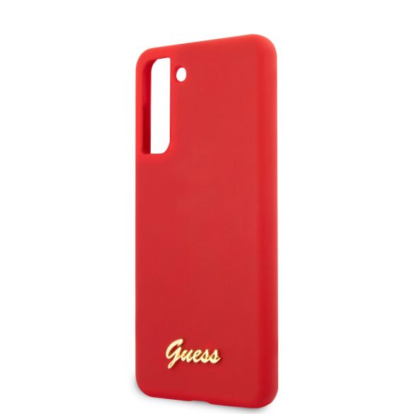 Guess Samsung Galaxy S21 Plus Silicone Script Metal Logo (GUHCS21MLSLMGRE) hátlap, tok, piros