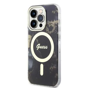 Guess iPhone 13 Pro Marble IML MagSafe (GUHMP13LHTMRSK) Magsafe kompatibilis hátlap, tok, fekete