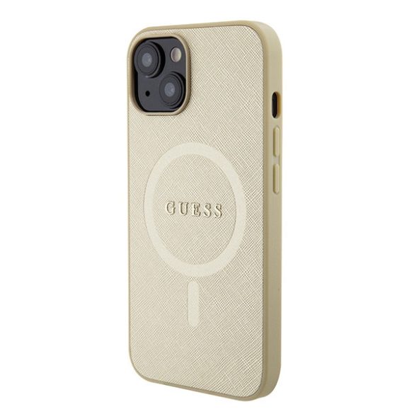 Guess iPhone 15 Saffiano MagSafe (GUHMP15SPSAHMCB) magsafe kompatibilis hátlap, tok, arany