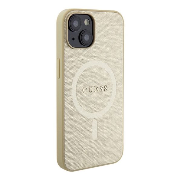 Guess iPhone 15 Saffiano MagSafe (GUHMP15SPSAHMCB) magsafe kompatibilis hátlap, tok, arany