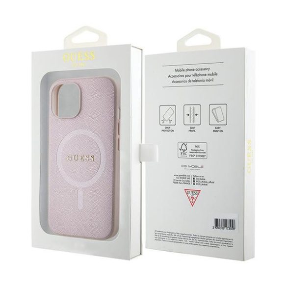 Guess iPhone 15 Saffiano MagSafe (GUHMP15SPSAHMCP) magsafe kompatibilis hátlap, tok, rózsaszín