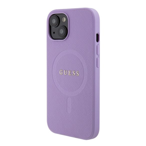 Guess iPhone 15 Saffiano MagSafe (GUHMP15SPSAHMCU) magsafe kompatibilis hátlap, tok, lila