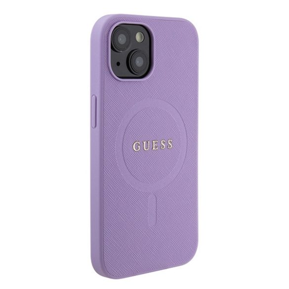 Guess iPhone 15 Saffiano MagSafe (GUHMP15SPSAHMCU) magsafe kompatibilis hátlap, tok, lila