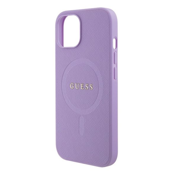 Guess iPhone 15 Saffiano MagSafe (GUHMP15SPSAHMCU) magsafe kompatibilis hátlap, tok, lila