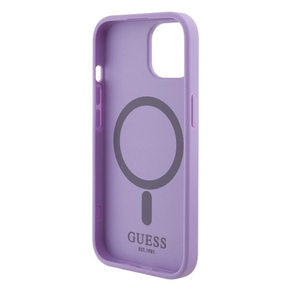 Guess iPhone 15 Saffiano MagSafe (GUHMP15SPSAHMCU) magsafe kompatibilis hátlap, tok, lila