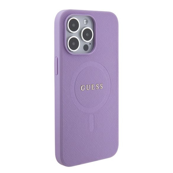 Guess iPhone 15 Pro Max Saffiano MagSafe (GUHMP15XPSAHMCB) magsafe kompatibilis hátlap, tok, lila