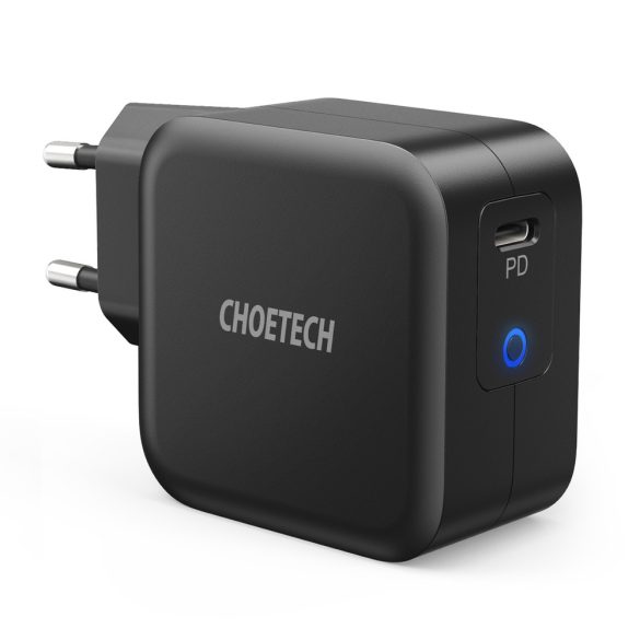 Choetech GaN USB-C hálózati töltő adapter, és USB-C/USB-C kábel, gyorstöltő, 1.8m, fekete