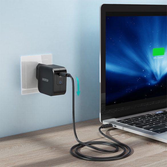Choetech GaN USB-C hálózati töltő adapter, és USB-C/USB-C kábel, gyorstöltő, 60W 1.8m, fekete