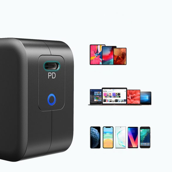 Choetech GaN USB-C hálózati töltő adapter, és USB-C/USB-C kábel, gyorstöltő, 60W 1.8m, fekete