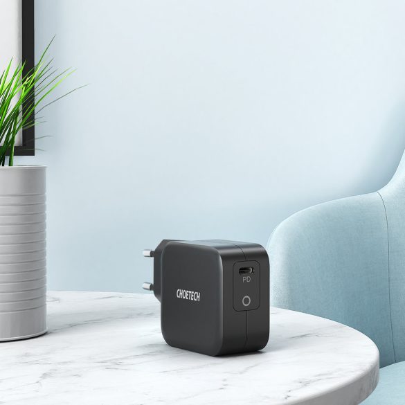 Choetech GaN USB-C hálózati töltő adapter, és USB-C/USB-C kábel, gyorstöltő, 60W 1.8m, fekete
