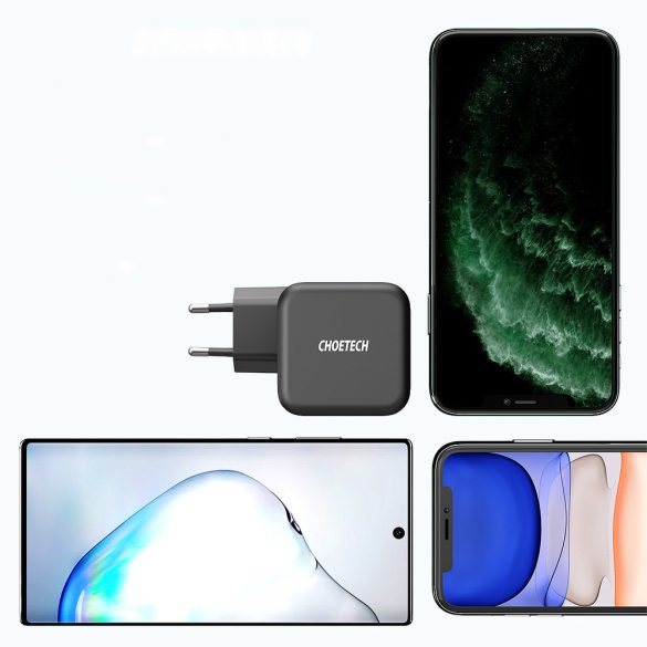Choetech GaN USB-C hálózati töltő adapter, és USB-C/USB-C kábel, gyorstöltő, 60W 1.8m, fekete