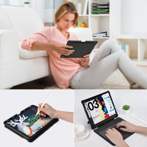 Choetech BH-015 iPad Pro 12.9" (2021/2022) smart tok Bluetooth billentyűzettel, fekete