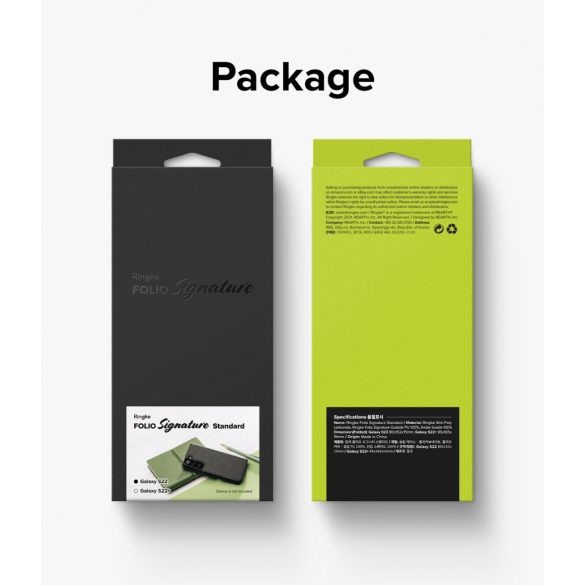 Ringke Folio Signature Flip Samsung Galaxy S22 eredeti bőr, oldalra nyíló tok, fekete