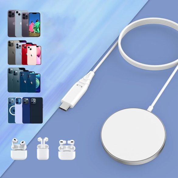 Choetech T518-F Inductive Wireless Charger Qi, Indukciós vezeték nélküli töltő, Magsafe kompatibilis, iPhone 12/13/14 15W, fehér