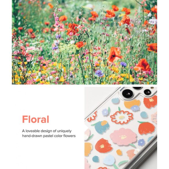 Ringke Fusion Floral Samsung Galaxy S22 Ultra hátlap, tok, virágmintás, átlátszó