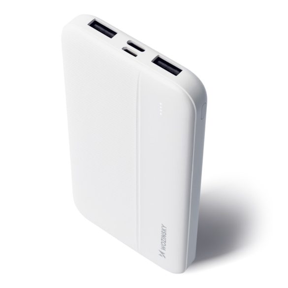 Wozinsky Li-Po WPBWE1 Powerbank, hordozható külső akkumulátor 2xUSB-A/USB-C/Micro-USB, 10000 mAh, fehér