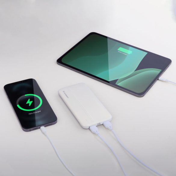 Wozinsky Li-Po WPBWE1 Powerbank, hordozható külső akkumulátor 2xUSB-A/USB-C/Micro-USB, 10000 mAh, fehér