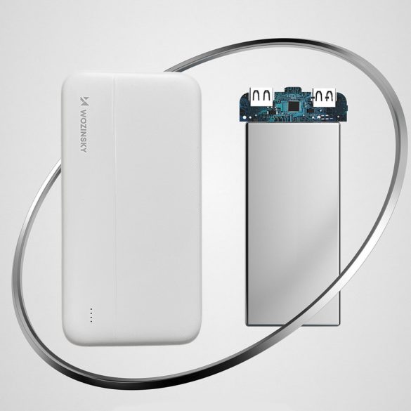 Wozinsky Li-Po WPBWE1 Powerbank, hordozható külső akkumulátor 2xUSB-A/USB-C/Micro-USB, 10000 mAh, fehér