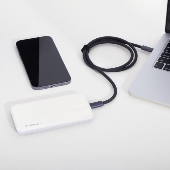 Wozinsky Li-Po WPBWE1 Powerbank, hordozható külső akkumulátor 2xUSB-A/USB-C/Micro-USB, 10000 mAh, fehér