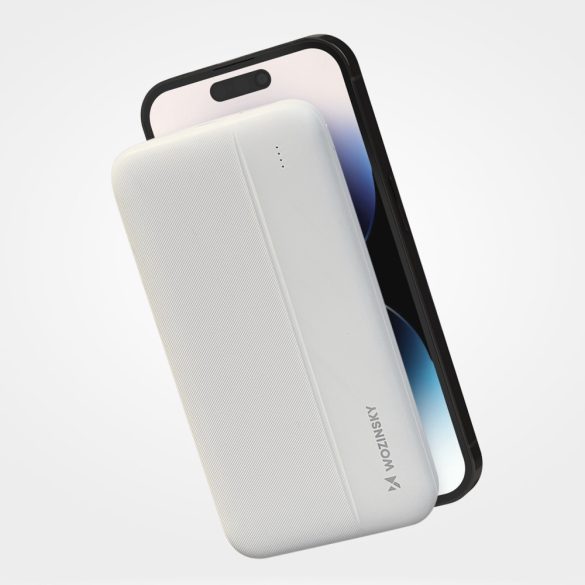 Wozinsky Li-Po WPBWE1 Powerbank, hordozható külső akkumulátor 2xUSB-A/USB-C/Micro-USB, 10000 mAh, fehér