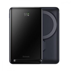   Baseus Magnetic Bracket Power Bank and Wireless Charger, 10000 mAh, 20W hordozható külső akkumulátor és vezeték nélküli Qi töltő, USB-C/USB-C kábellel, kék-fekete