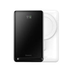   Baseus Magnetic Bracket Power Bank and Wireless Charger, 10000 mAh, 20W hordozható külső akkumulátor és vezeték nélküli Qi töltő, USB-C/USB-C kábellel, fehér