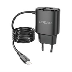   Dudao A2ProL Charger hálózati 2XUSB-C 12W, töltő adapter integrált lihtning kábellel, fekete