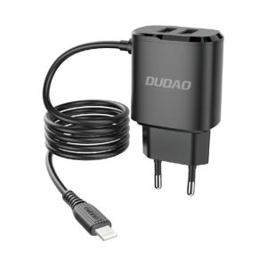 Dudao A2ProL Charger hálózati 2XUSB-C 12W, töltő adapter integrált lihtning kábellel, fekete