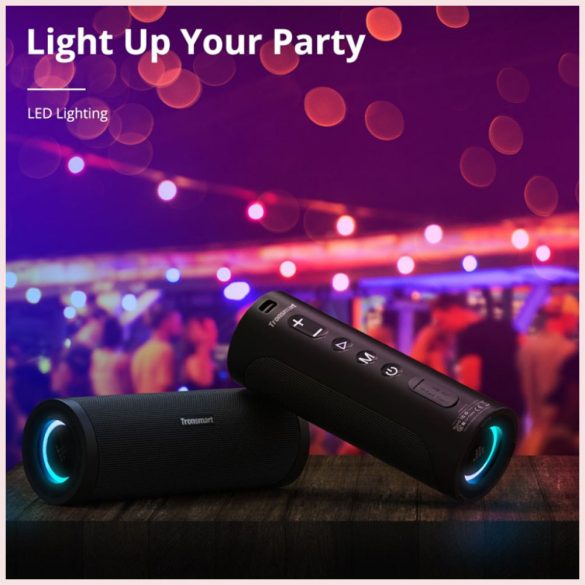 Tronsmart T6 Pro LED Bluetooth 5.0, Speaker, hordozható hangszóró, vízálló, 45W, 10400mAh, fekete