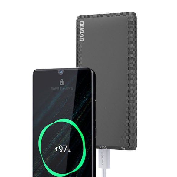 Dudao K12PQB Power Bank hordozható külső akkumulátor 2xUSB/USB-C/micro USB, 10000 mAh, 2A, fekete