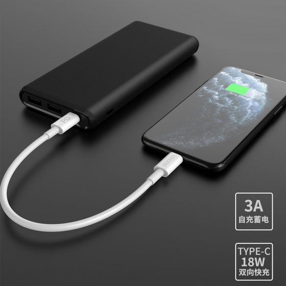 Dudao K12PQB Power Bank hordozható külső akkumulátor 2xUSB/USB-C/micro USB, 10000 mAh, 2A, fekete