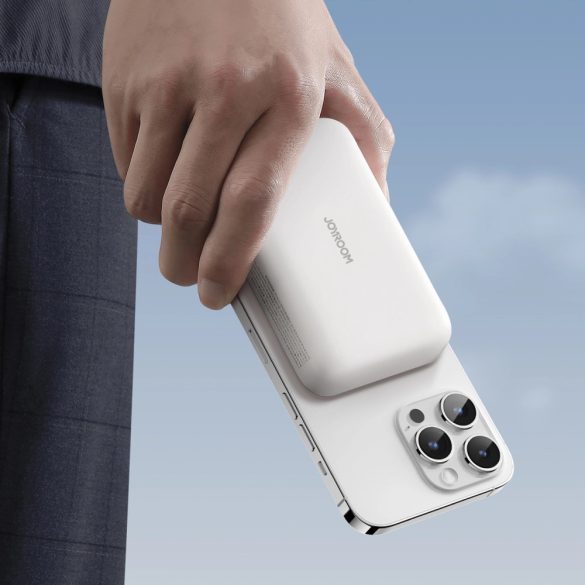 Joyroom JR-W020 Mini Magnetic Wireless Powerbank, magsafe kompatibilis  hordozható külső akkumulátor és vezeték nélküli töltő, PD, QC, 10000 mAh, 20W, fehér