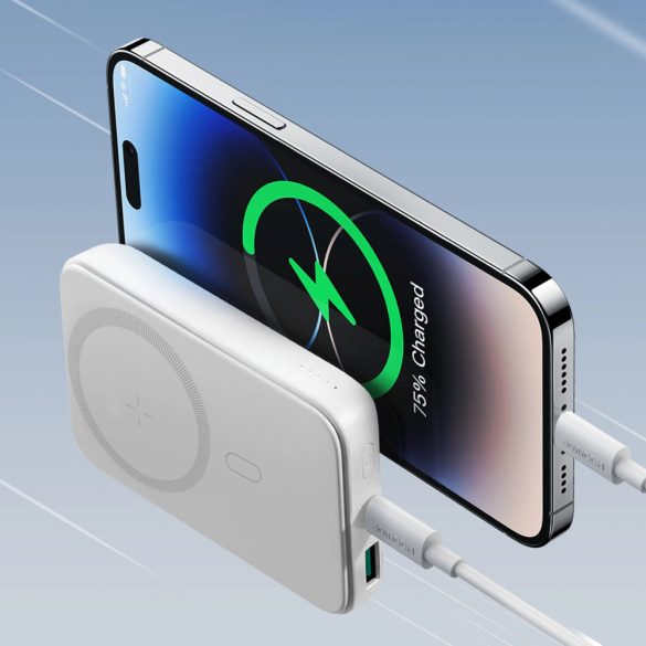 Joyroom JR-W020 Mini Magnetic Wireless Powerbank, magsafe kompatibilis  hordozható külső akkumulátor és vezeték nélküli töltő, PD, QC, 10000 mAh, 20W, fehér