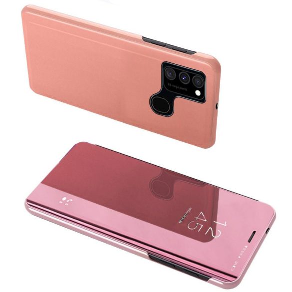 Clear View Case cover Samsung Galaxy A12 oldalra nyíló tok, rózsaszín